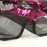 Tulle sequin plumes royales argent et fuchsia
