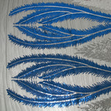 Tulle sequin plumes royales argent et bleu roi