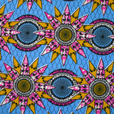 Coton imprimé ethnique Eindhoven rose et ocre fond bleu