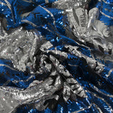 Tulle sequin plumes royales argent et bleu roi