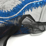 Tulle sequin plumes royales argent et bleu roi