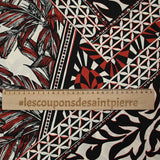 Coton imprimé palmier noir et rouge fond blanc