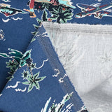 Lin et coton imprimé Hawaiian tropics fond bleu