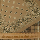 Crêpe lourd imprimé tartan et bandana fond marron