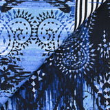 Lin et coton imprimé fantaisie bleu marine