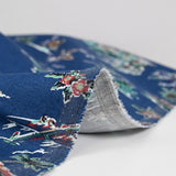 Lin et coton imprimé Hawaiian tropics fond bleu