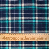 Flanelle de coton à carreaux Sam turquoise et bleu marine