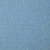 Chambray de coton orné de strass fond bleu ciel