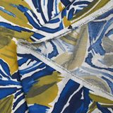 Crêpe viscose imprimé jungle anis et bleu fond blanc