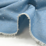 Chambray de coton orné de strass fond bleu ciel