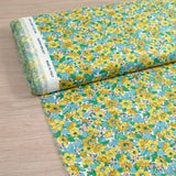 Coton liberty ® Dahlia Dream moutarde et bleu au mètre