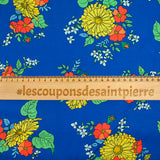 Coton liberty ® Tropical Sprig fond bleu au mètre