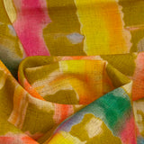 Lin viscose imprimé quadrillage arc-en-ciel fond vert