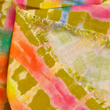 Lin viscose imprimé quadrillage arc-en-ciel fond vert