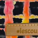 Lin viscose imprimé quadrillage arc-en-ciel fond marine