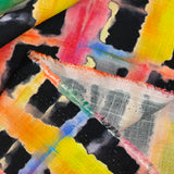 Lin viscose imprimé quadrillage arc-en-ciel fond marine