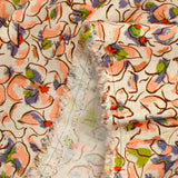 Lin viscose imprimé fleurs de pensées blush et violet fond écru