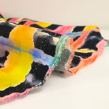 Lin viscose imprimé quadrillage arc-en-ciel fond marine