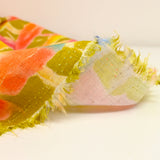 Lin viscose imprimé quadrillage arc-en-ciel fond vert