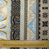 Polyester tissé imprimé moulure royale beige, bleu ciel et marron