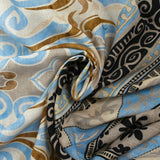 Polyester tissé imprimé moulure royale beige, bleu ciel et marron