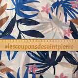 Crêpe fin imprimé jungle bleu fond écru