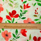 Viscose printed with red flowers and ecru background
