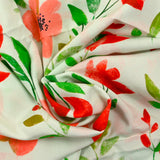 Viscose printed with red flowers and ecru background