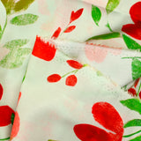 Viscose printed with red flowers and ecru background