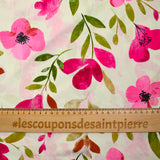 Viscose imprimée fleurs rose fond écru