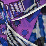 Mousseline crinkle 100% soie imprimée old school bleu roi et violet