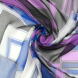 Mousseline crinkle 100% soie imprimée old school bleu roi et violet