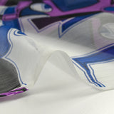 Mousseline crinkle 100% soie imprimée old school bleu roi et violet