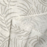 Coton tissé aspect lin imprimé feuillage gris fond blanc cassé