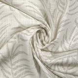 Coton tissé aspect lin imprimé feuillage gris fond blanc cassé