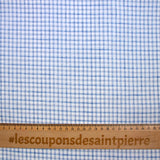 Popeline polycoton tissée-teinte à carreaux Isaac bleu fond blanc