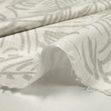 Coton tissé aspect lin imprimé feuillage gris fond blanc cassé