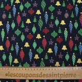 Coton imprimé boule de Noël fond marine