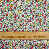 Coton imprimé Aurora fleurs rouge et jaune fond blanc au mètre