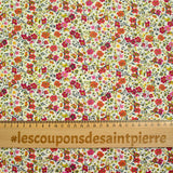 Cotton printed Greta Flowers Fuchsia and Orange White background per meter