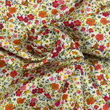 Cotton printed Greta Flowers Fuchsia and Orange White background per meter