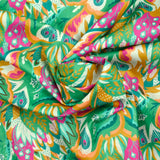 Coton imprimé Ginevra rose et orange fond vert au mètre