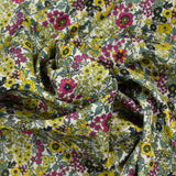 Coton imprimé Matilde fleurs fuchsia et jaune au mètre