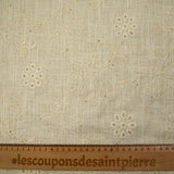 Lin viscose brodé ajouré sequins fleurs fond ficelle