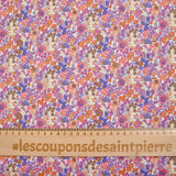 Coton imprimé Matilde fleurs corail et lavande au mètre