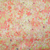 Satin de soie imprimé fleurettes rose corail fond vert pastel