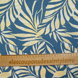 100% Linen blue leaf print