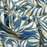 100% Linen blue leaf print
