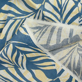 100% Linen blue leaf print