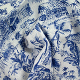 100% Lin imprimé nature vivante marine fond blanc